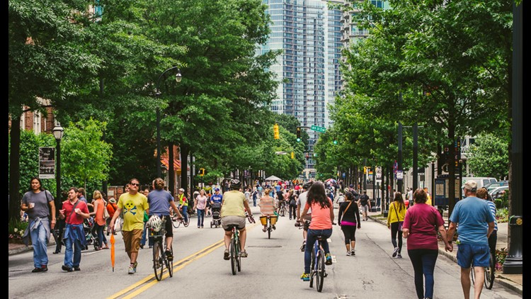 Atlanta Streets Alive to Transform Peachtree St. into Arts Festival on Sunday, with several roads closed to vehicular traffic.